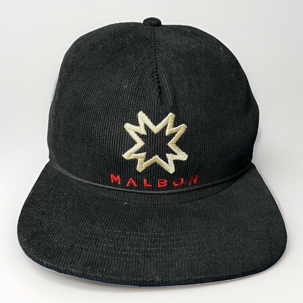 Malbon Golf Corduroy Star Logo Snapback Hat Black Red Adjustable Baseball Cap